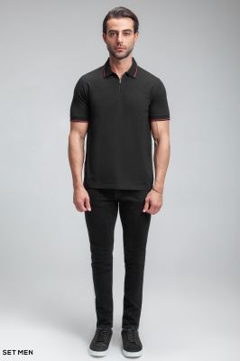 تیشرت یقه دار نیم زیپ