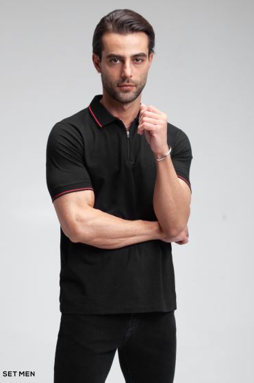 تیشرت یقه دار نیم زیپ