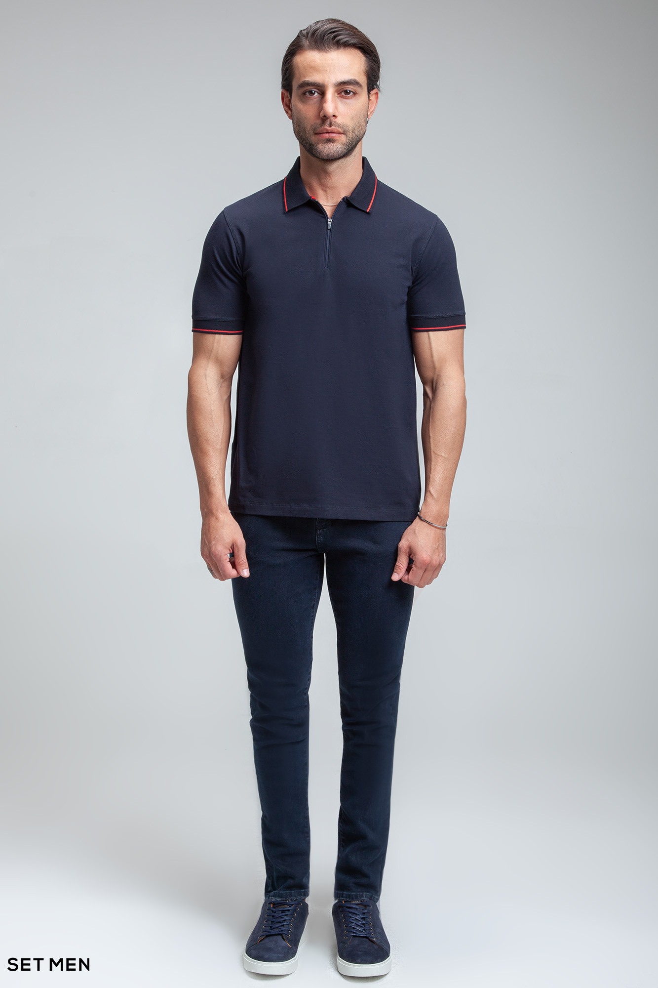 تیشرت یقه دار نیم زیپ