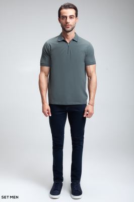 تیشرت یقه دار نیم زیپ