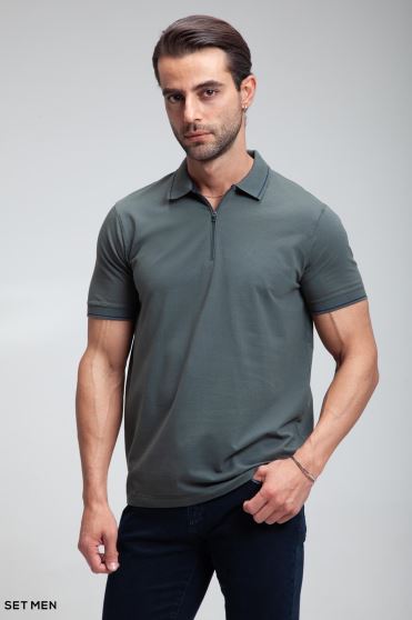 تیشرت یقه دار نیم زیپ