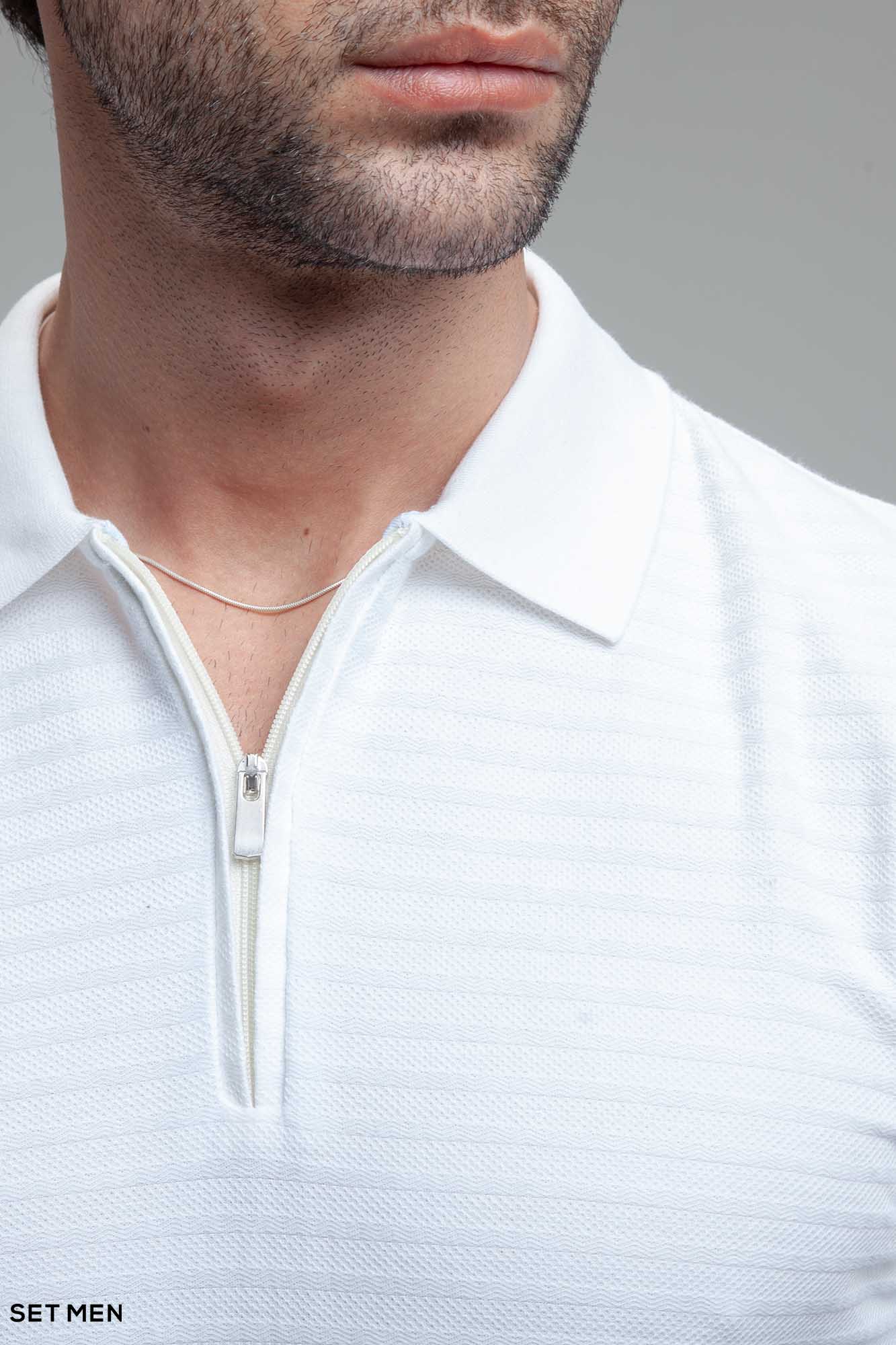 تیشرت یقه دارنیم زیپ بافت