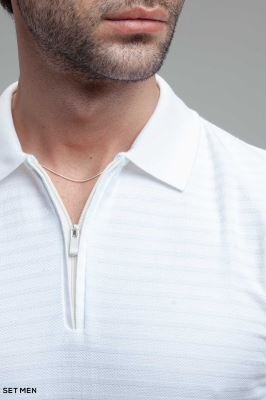 تیشرت یقه دارنیم زیپ بافت