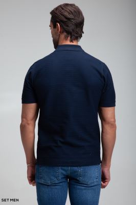 تیشرت یقه دارنیم زیپ بافت