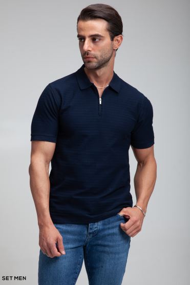 تیشرت یقه دارنیم زیپ بافت