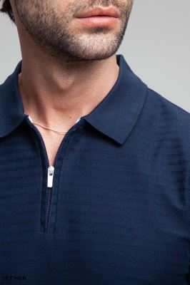 تیشرت یقه دارنیم زیپ بافت