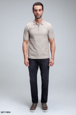 تیشرت یقه دارنیم زیپ بافت