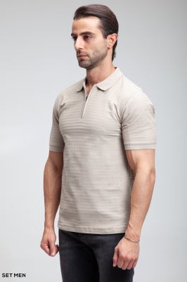 تیشرت یقه دارنیم زیپ بافت