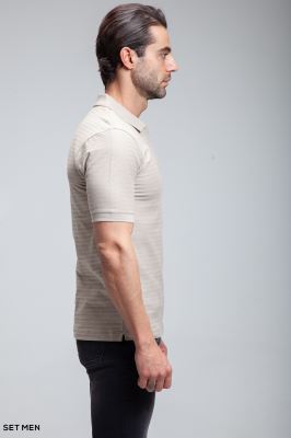 تیشرت یقه دارنیم زیپ بافت