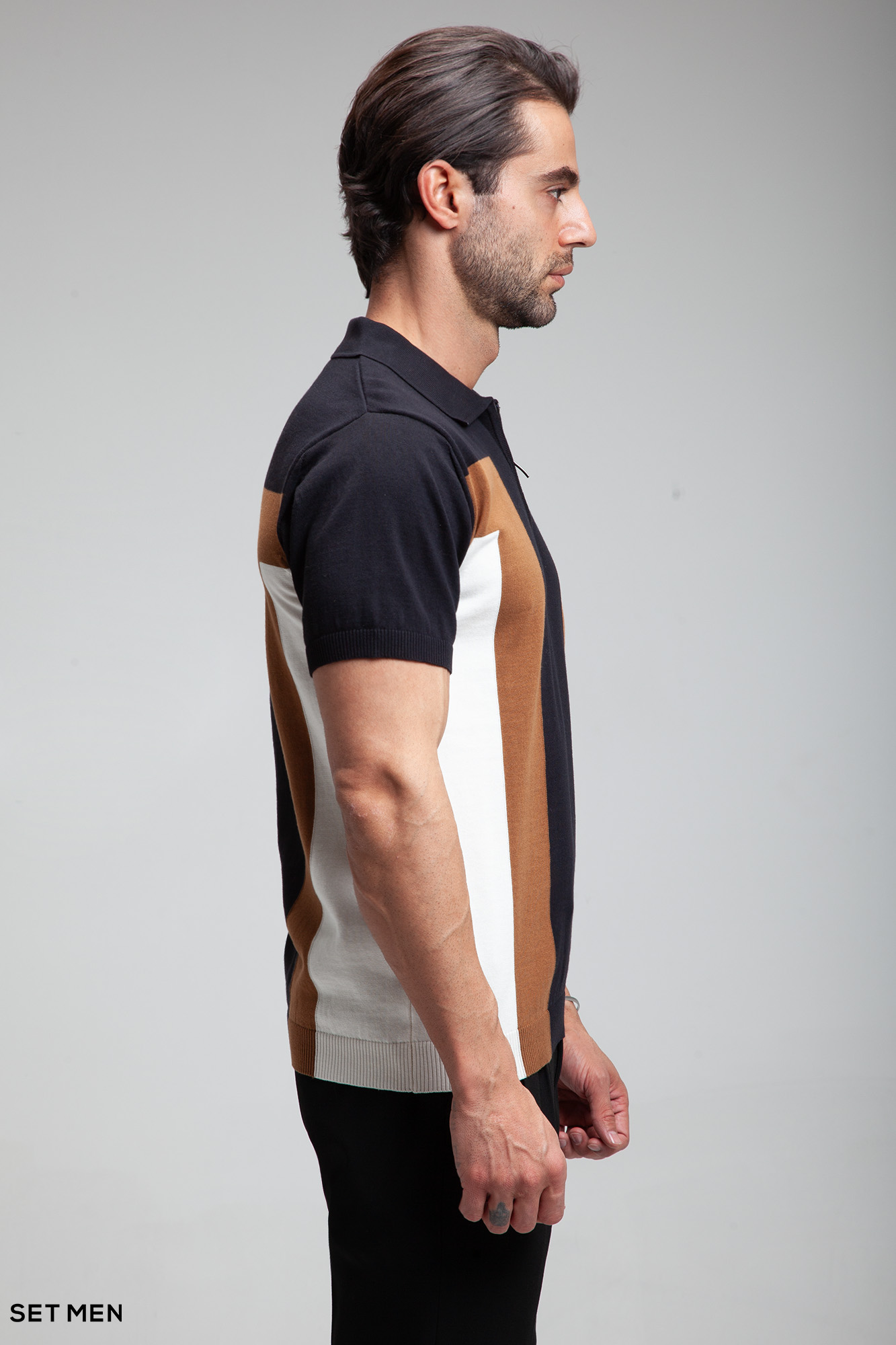 تیشرت یقه دارنیم زیپ بافت