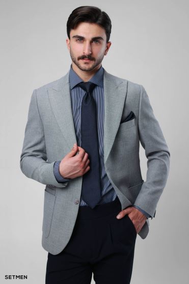 کت تک مردانه نیم آستر دو دکمه یقه ایتالیایی