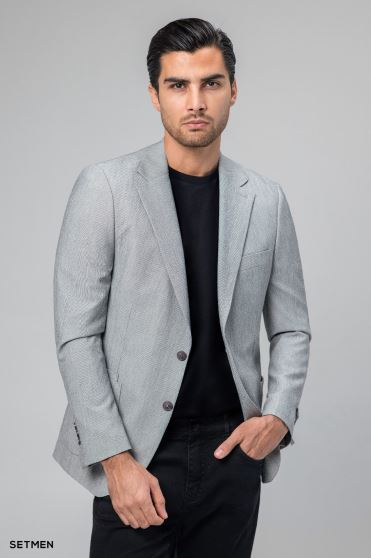 کت تک مردانه دودکمه نیم آستر پارچه GOFRE