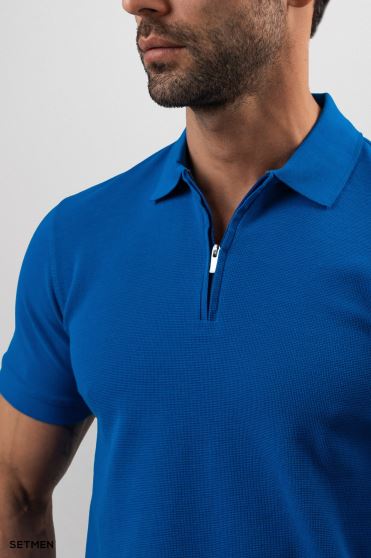 تیشرت یقه نیم زیپ سوزنی ساده