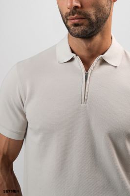 تیشرت یقه نیم زیپ سوزنی ساده