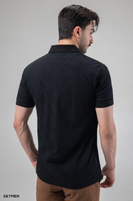 تیشرت یقه دار نیم زیپ ژاکارد اولد مانی