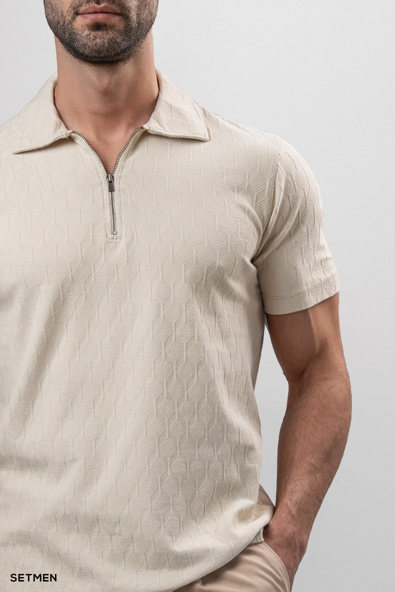 تیشرت یقه نیم زیپ ژاکارد