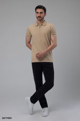 تیشرت یقه دار نیم زیپ ژاکارد اولد مانی