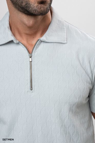 تیشرت یقه نیم زیپ ژاکارد