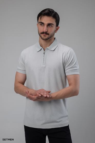 تیشرت یقه دار نیم زیپ ژاکارد اولد مانی