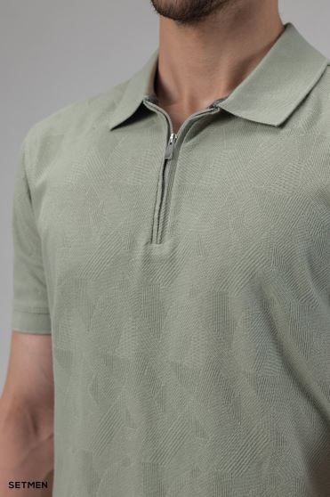 تیشرت یقه دار نیم زیپ ژاکارد اولد مانی