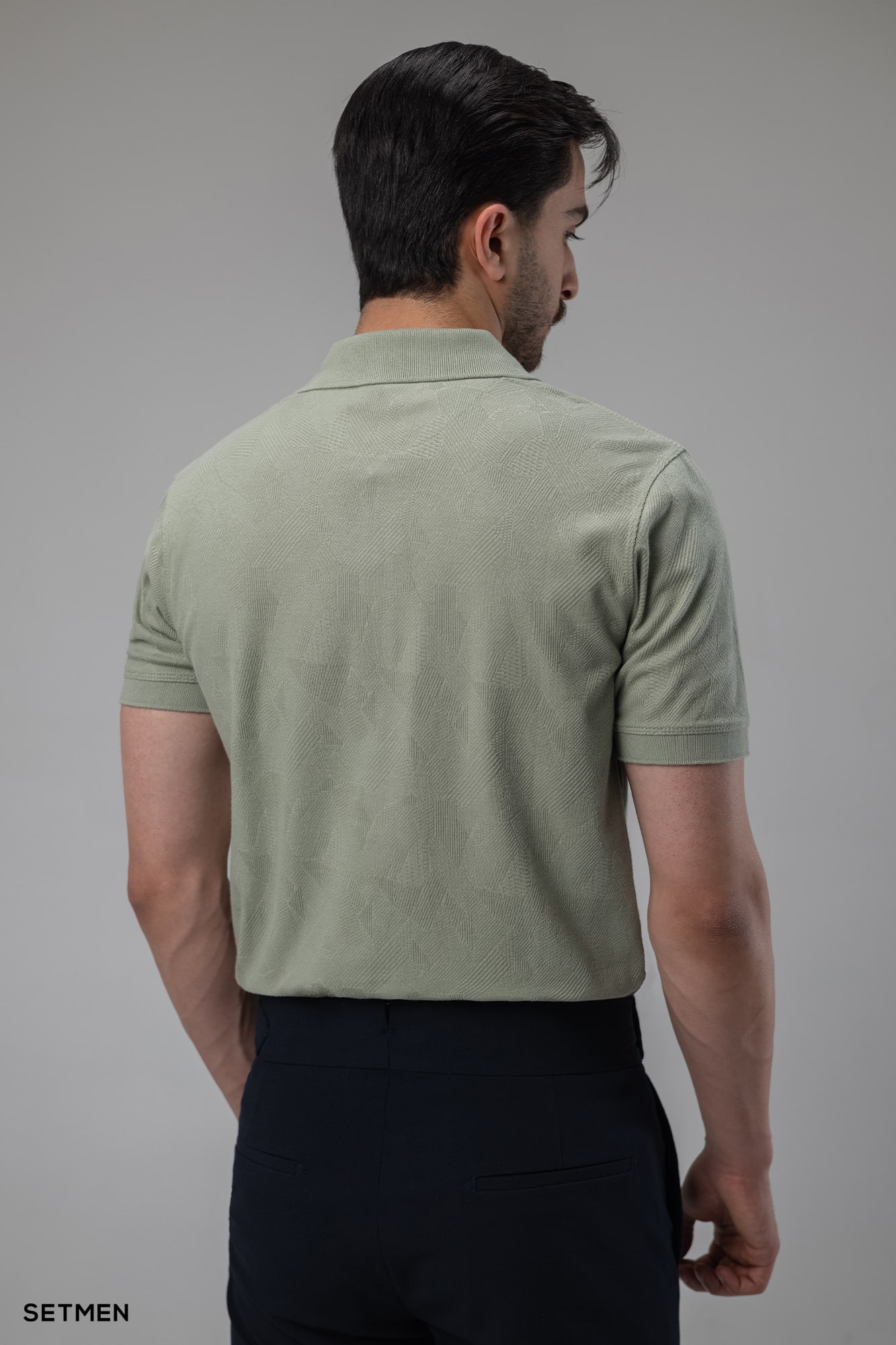 تیشرت یقه دار نیم زیپ ژاکارد اولد مانی