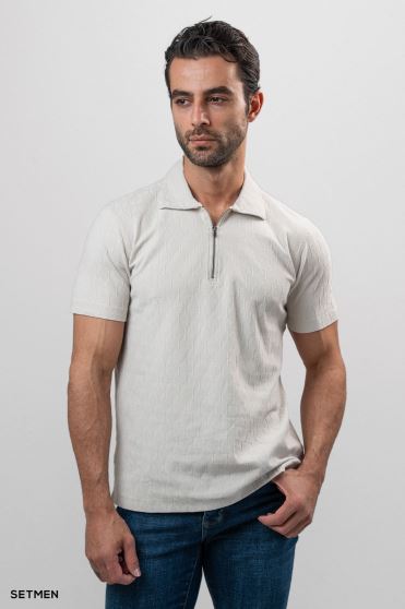 تیشرت یقه نیم زیپ ژاکارد