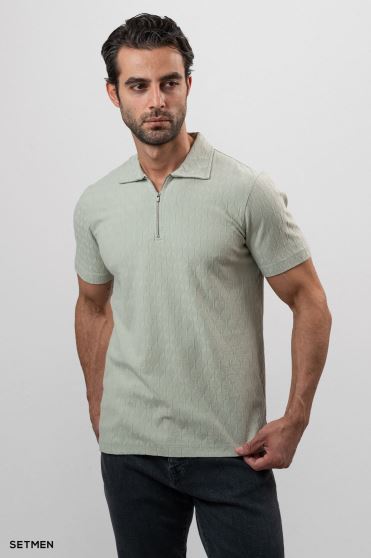 تیشرت یقه نیم زیپ ژاکارد