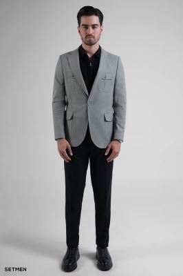 کت تک مردانه نیم آستر لینن سافاری