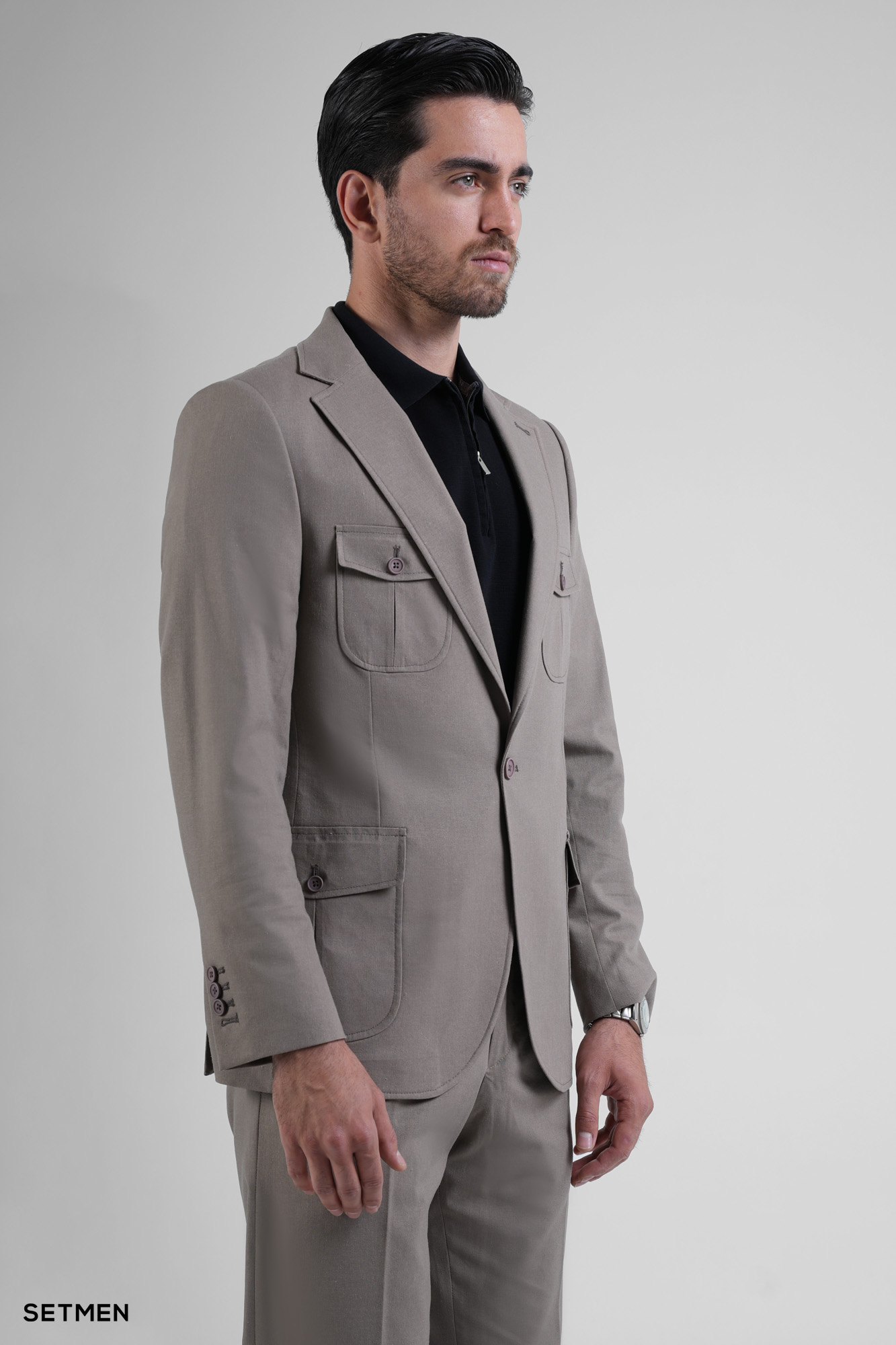 کت تک مردانه نیم آستر لینن سافاری