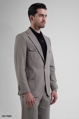 کت تک مردانه نیم آستر لینن سافاری