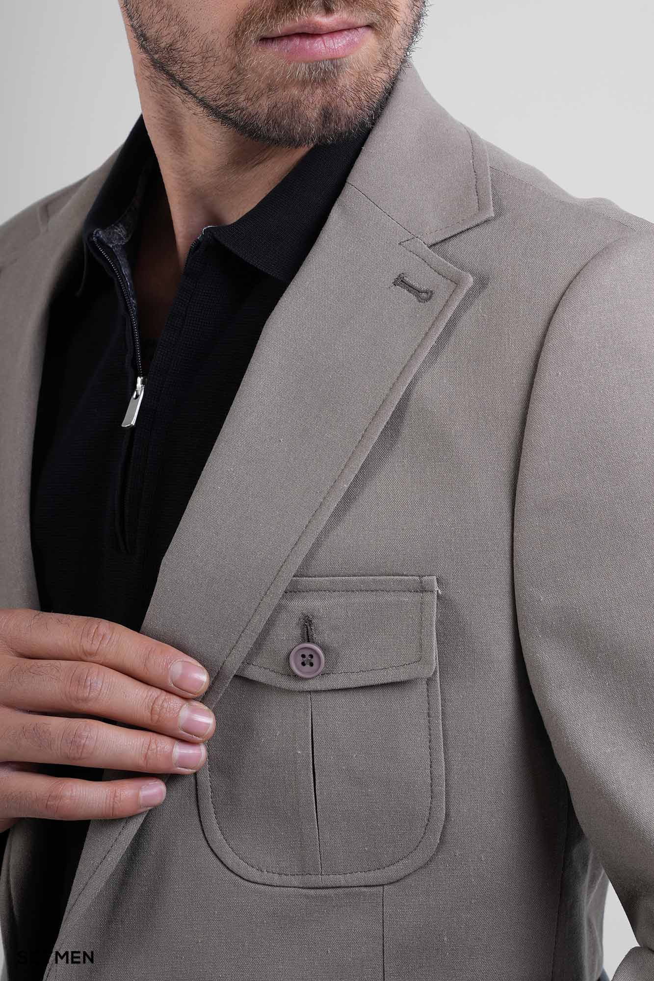 کت تک مردانه نیم آستر لینن سافاری