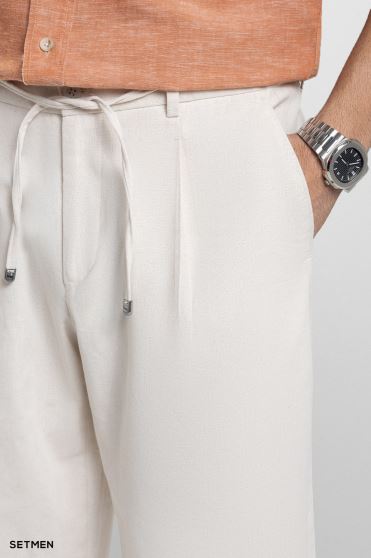 شلوارک لینن پیل دار کمر کش