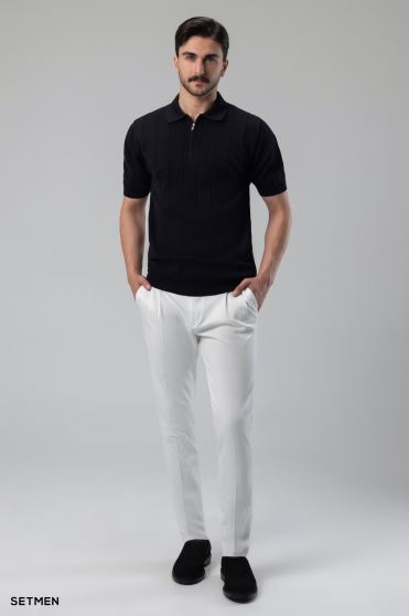 تیشرت مردانه نیم زیپ راه راه