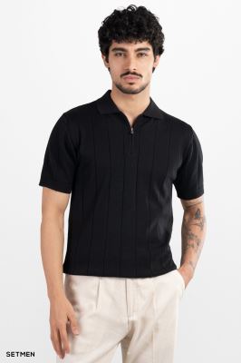 تیشرت مردانه نیم زیپ راه راه