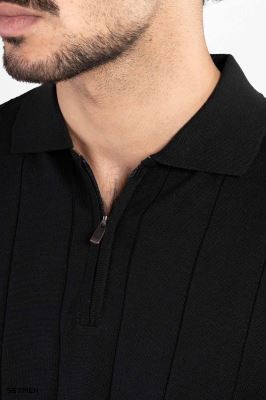 تیشرت مردانه نیم زیپ راه راه