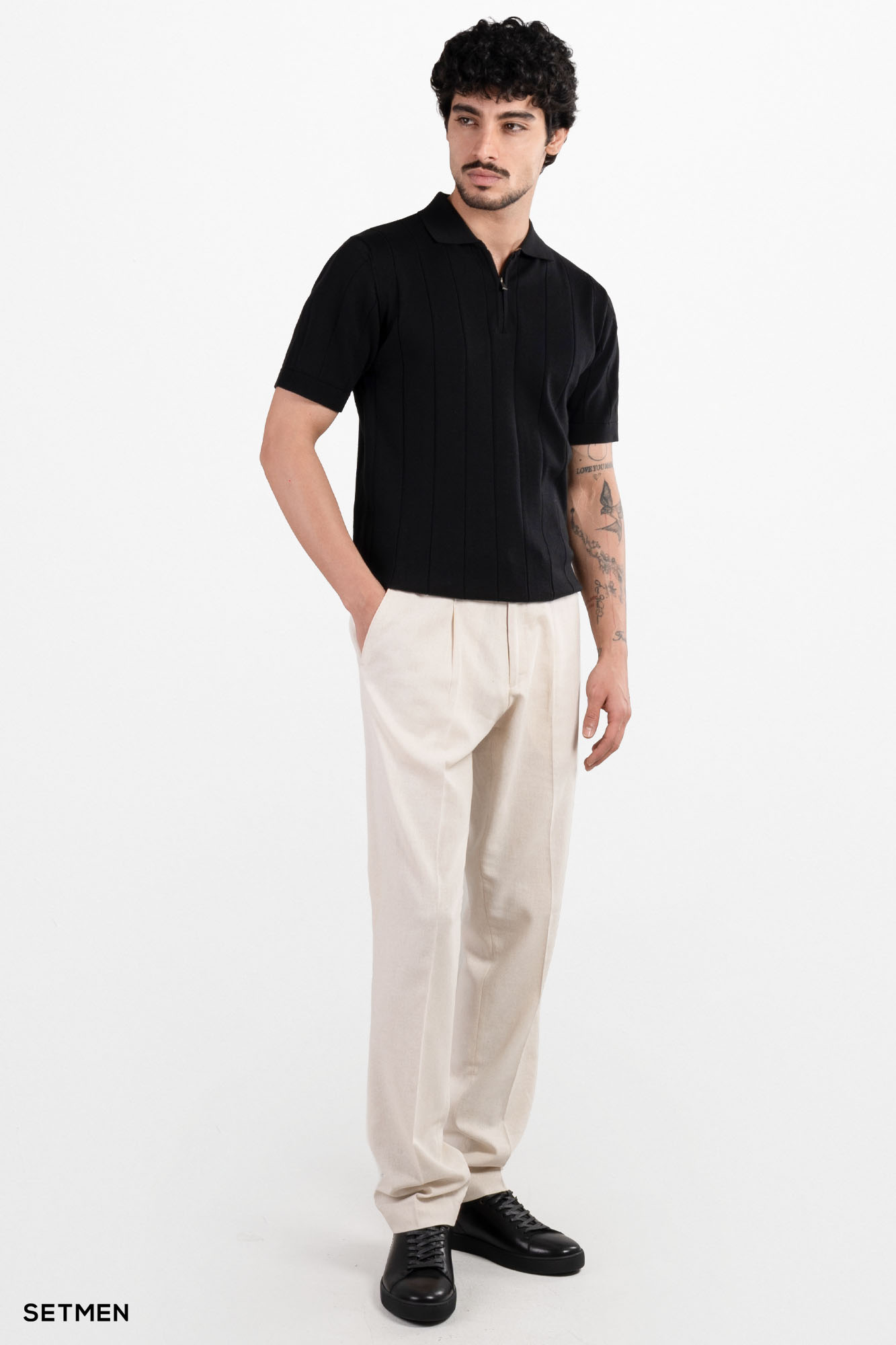 تیشرت مردانه نیم زیپ راه راه