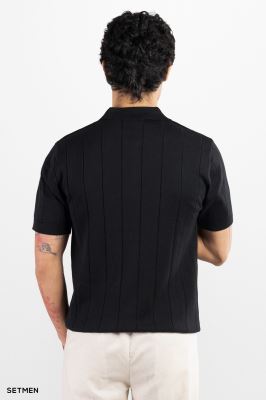 تیشرت مردانه نیم زیپ راه راه