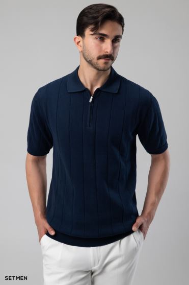 تیشرت مردانه نیم زیپ راه راه