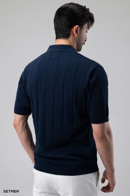 تیشرت نیم زیپ بافت راه راه اولد مانی