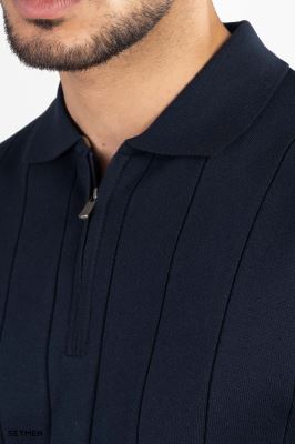 تیشرت مردانه نیم زیپ راه راه