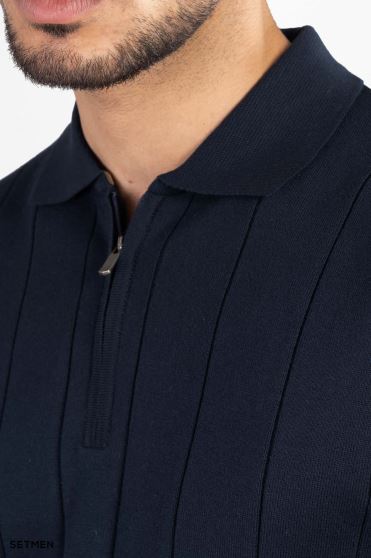 تیشرت مردانه نیم زیپ راه راه