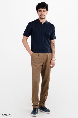 تیشرت مردانه نیم زیپ راه راه