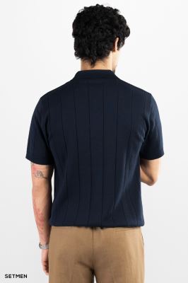 تیشرت مردانه نیم زیپ راه راه