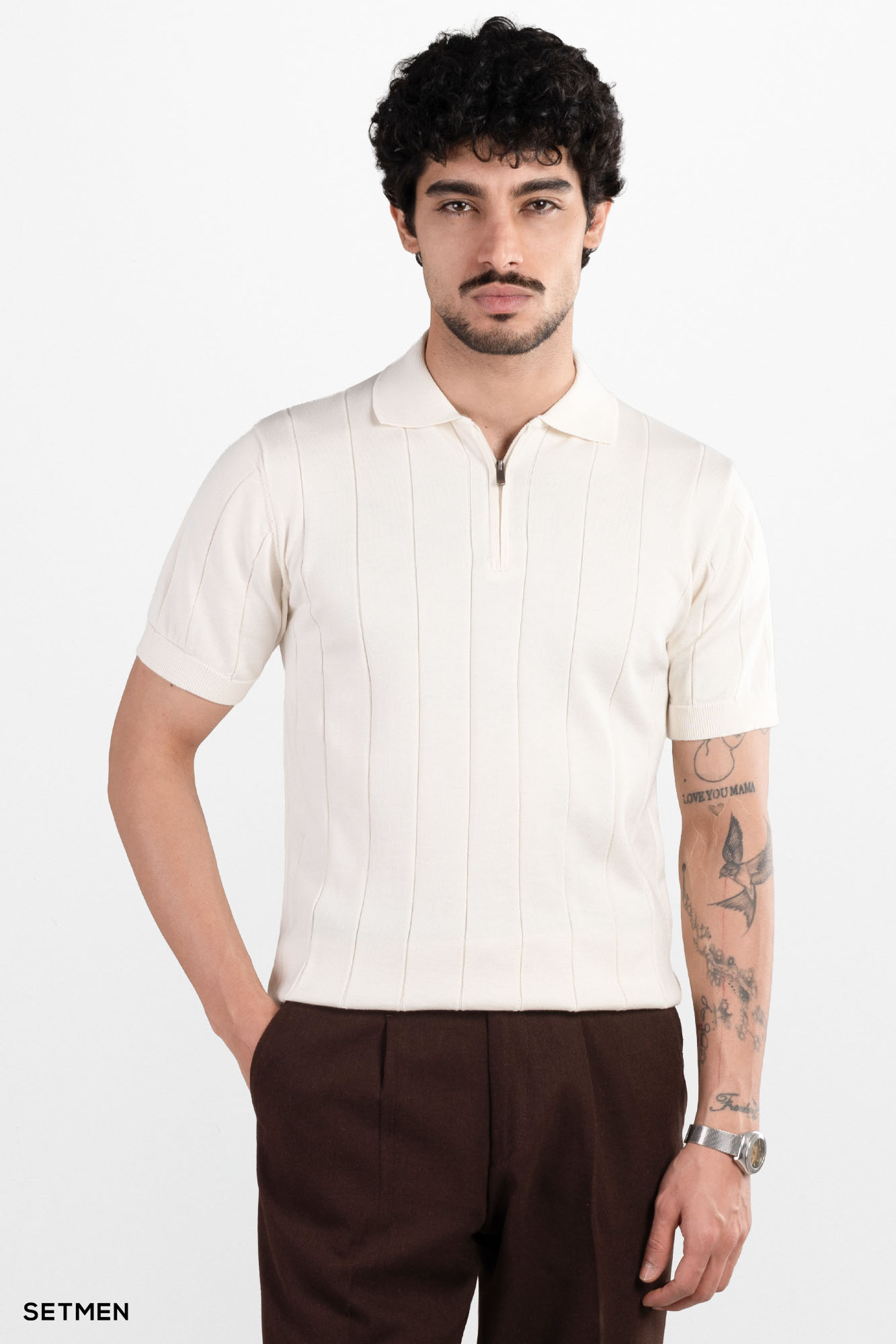 تیشرت مردانه نیم زیپ راه راه