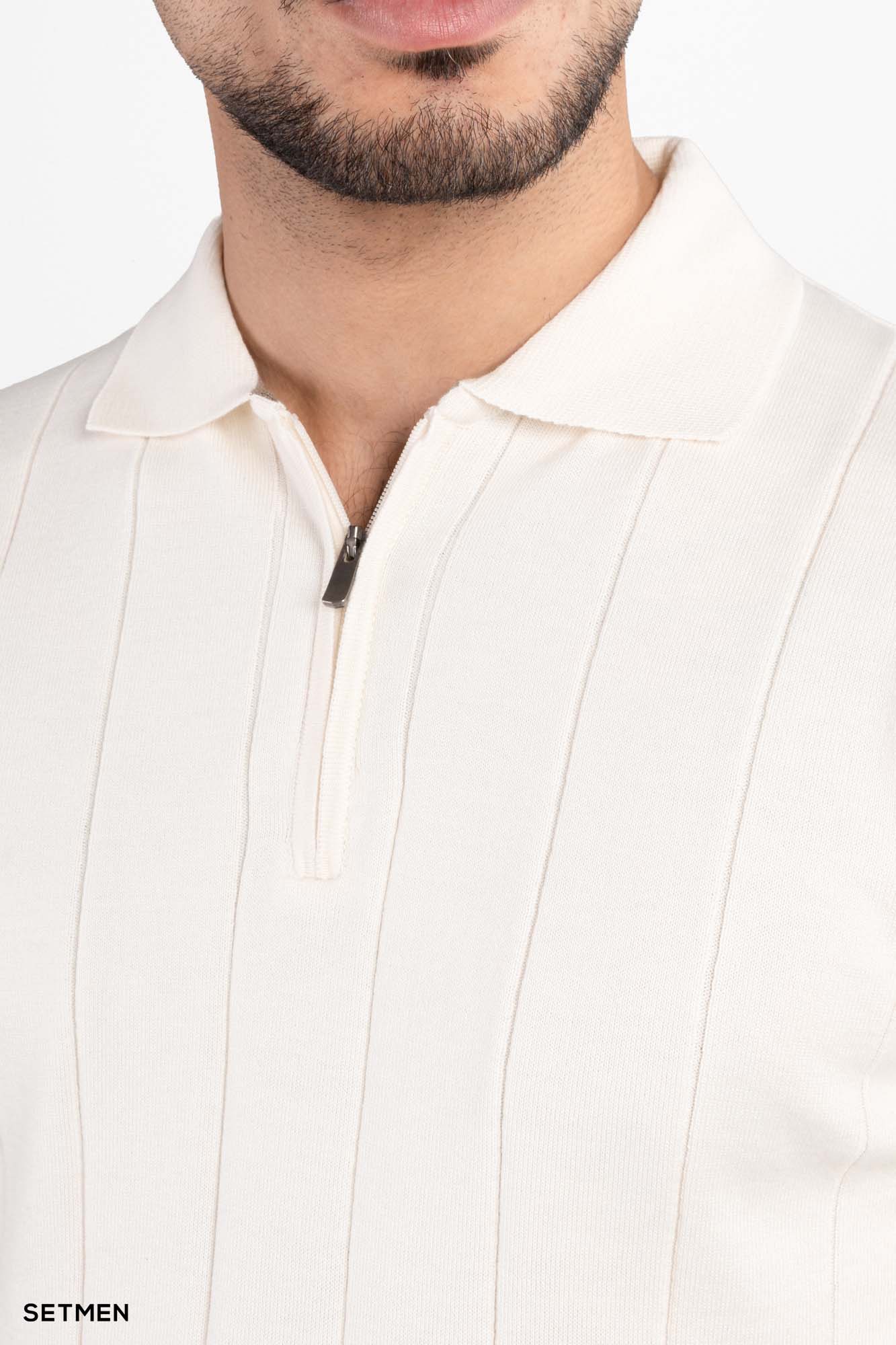 تیشرت مردانه نیم زیپ راه راه