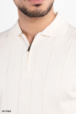 تیشرت مردانه نیم زیپ راه راه