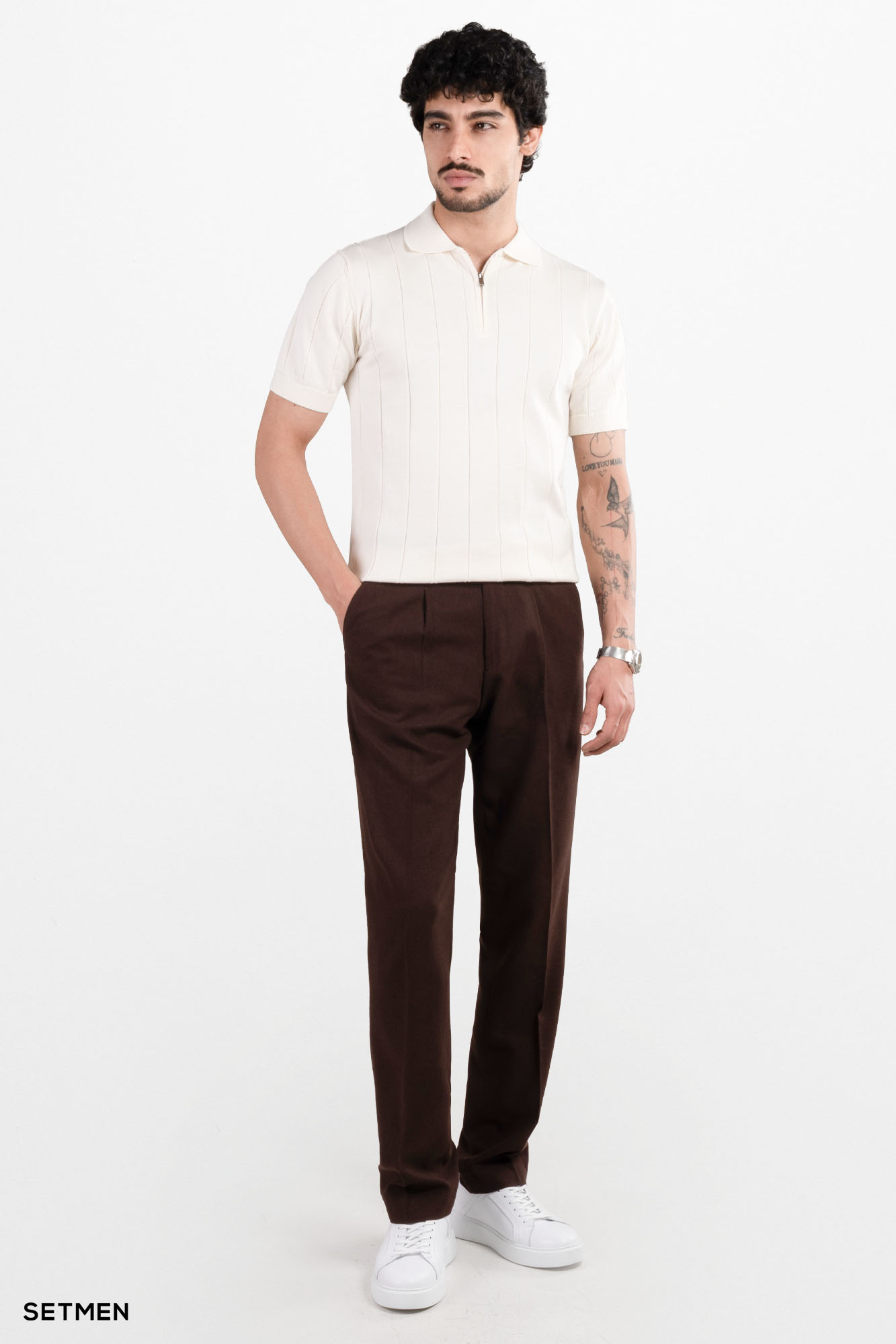 تیشرت مردانه نیم زیپ راه راه