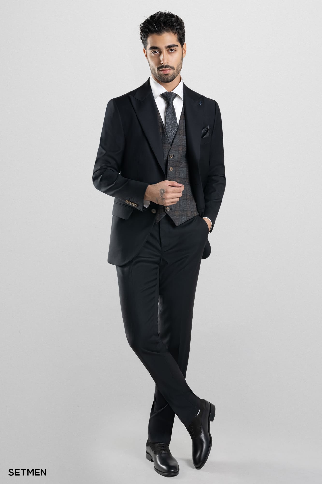 کت و شلوار مردانه سه تکه یقه بلیزر ژیله دورو