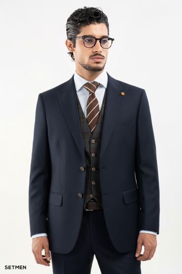 کت و شلوار مردانه سه تکه یقه بلیزر ژیله دورو