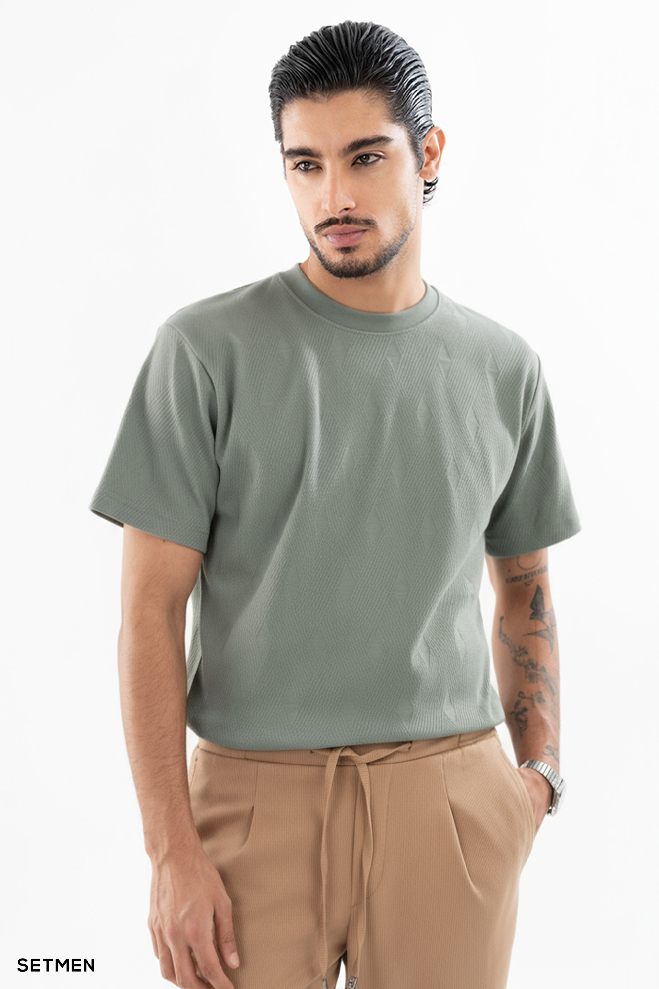 تیشرت مردانه ژاکارد یقه گرد